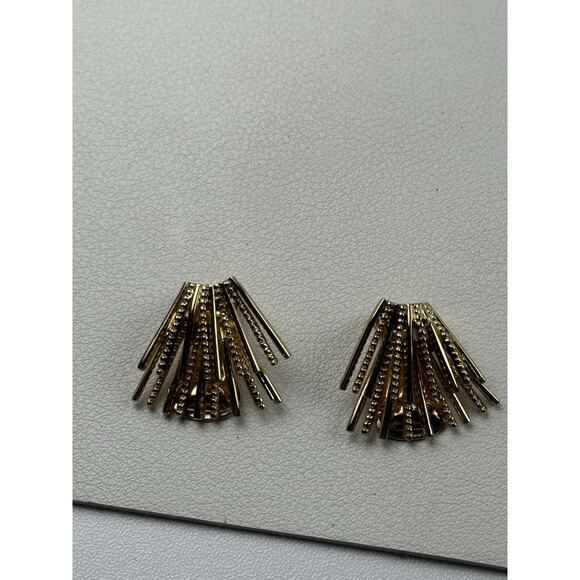 Christian Dior Vintage Gold Tone Clip On Earrings Abstract Fan - Picture 3 of 9